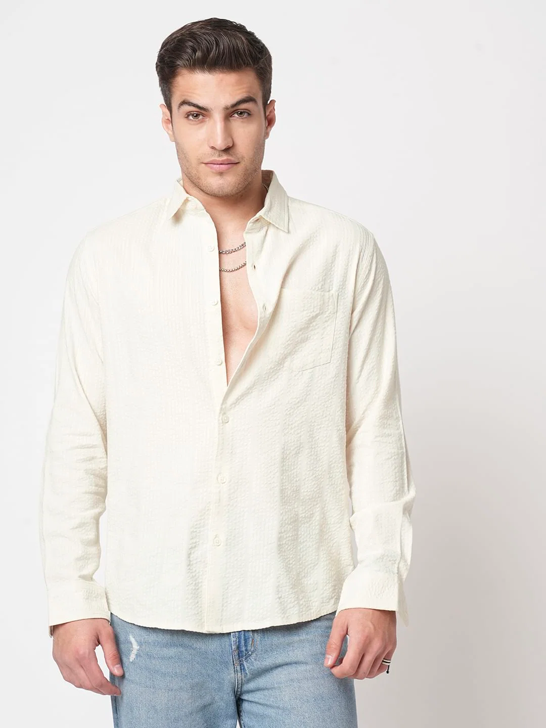 Ivory Seersucker Shirt - Image 4