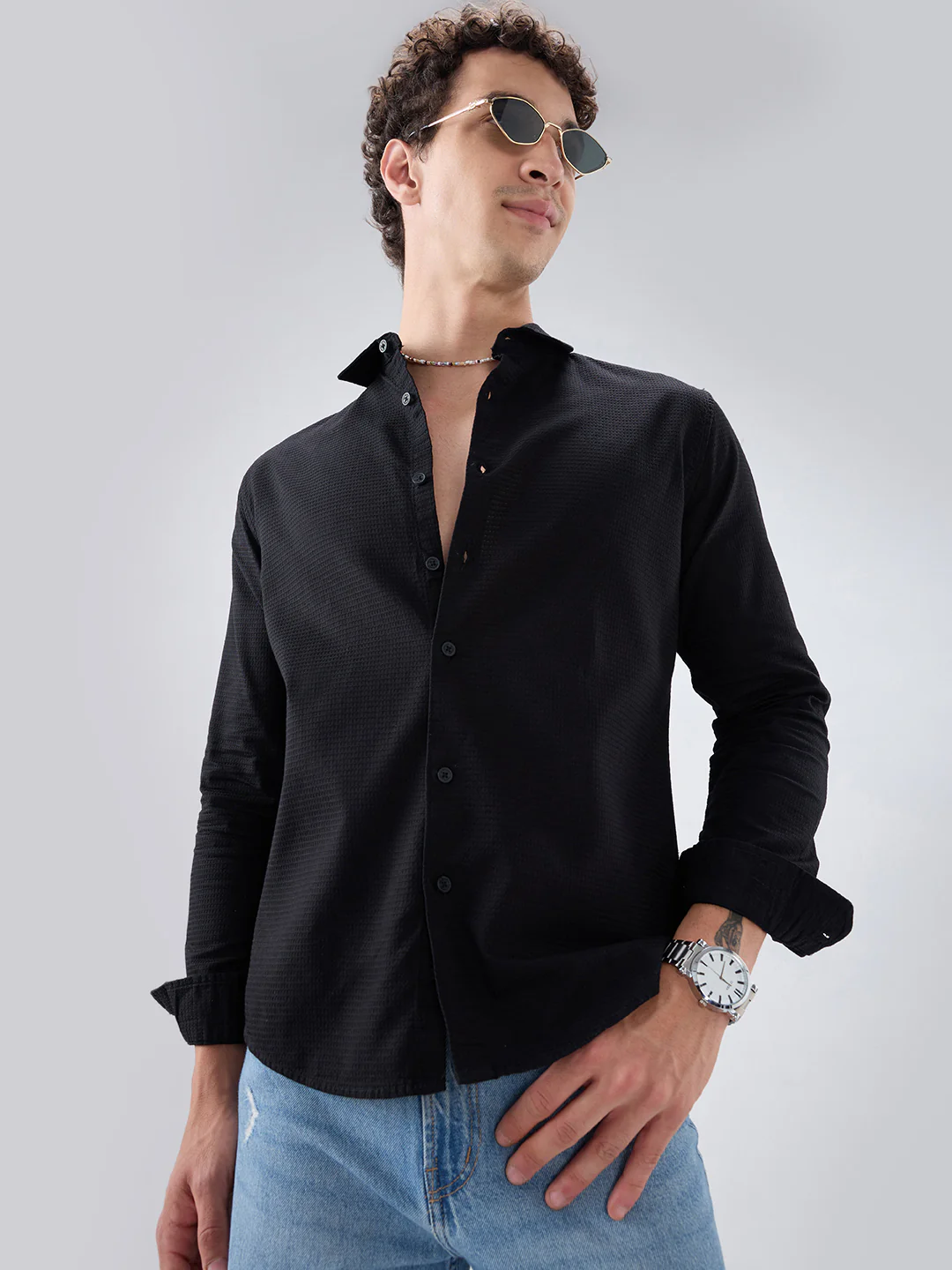 Jade Black Textured Knit Shirt - Image 2