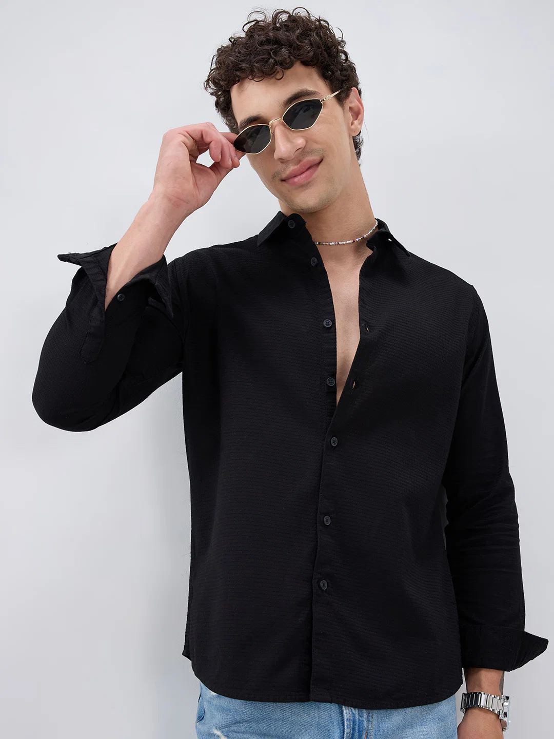 Jade Black Textured Knit Shirt - Image 4