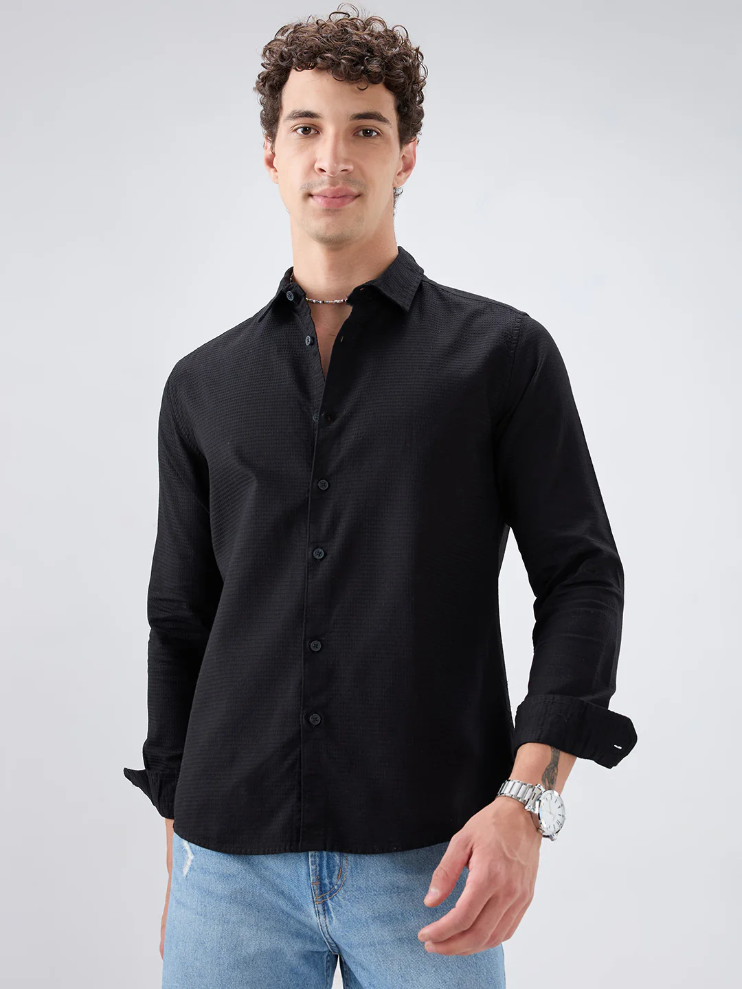 Jade Black Textured Knit Shirt - Image 5