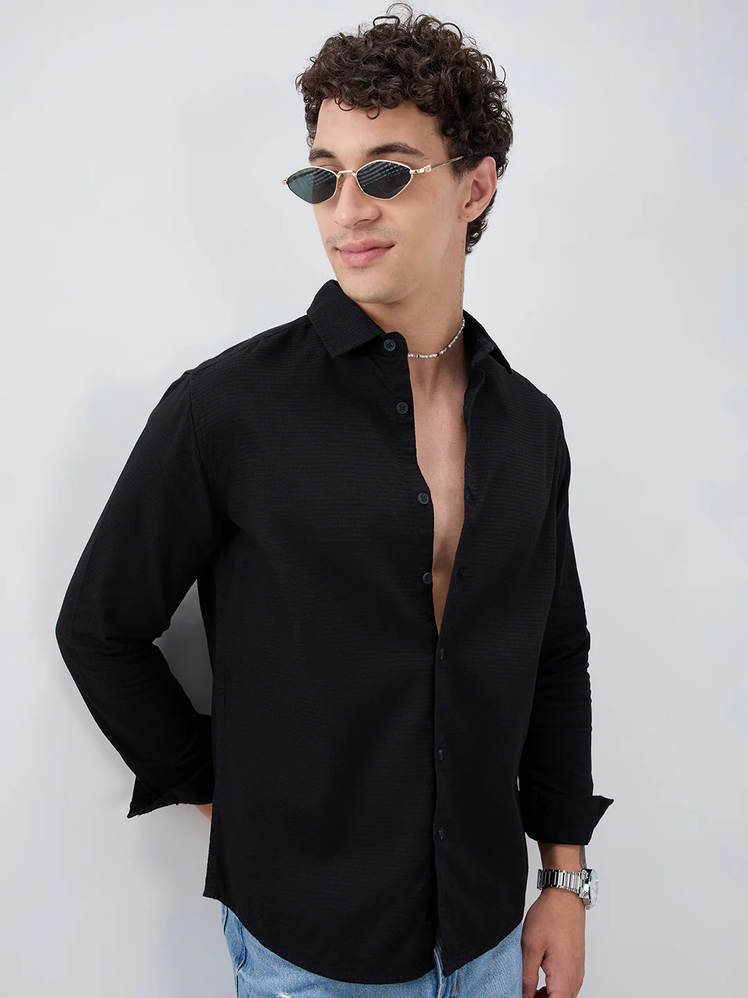 Jade Black Textured Knit Shirt - Image 6