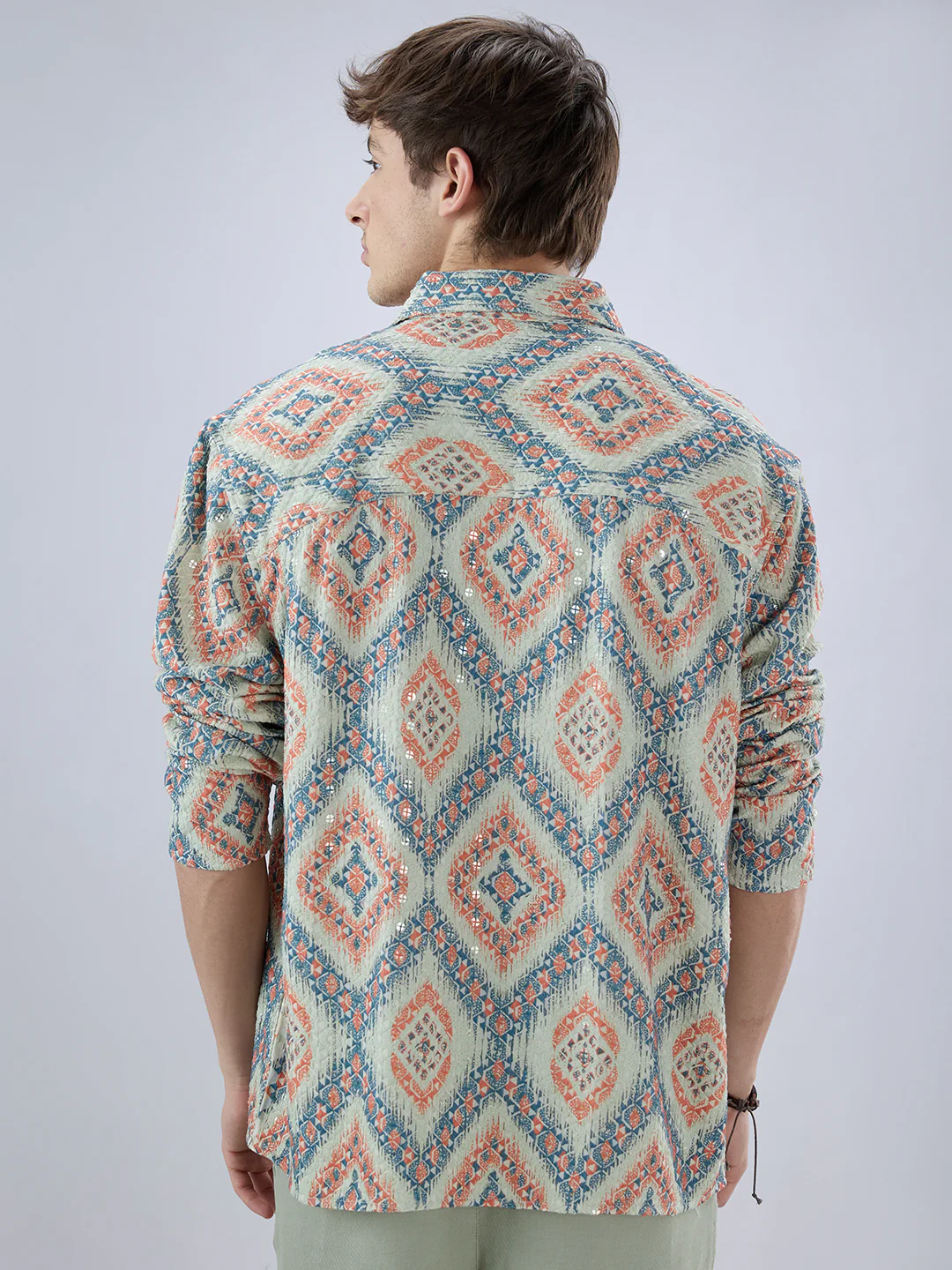 Jashn Aura Blue Sequin Embroidered Polo Neck Oversized Shirt - Image 7
