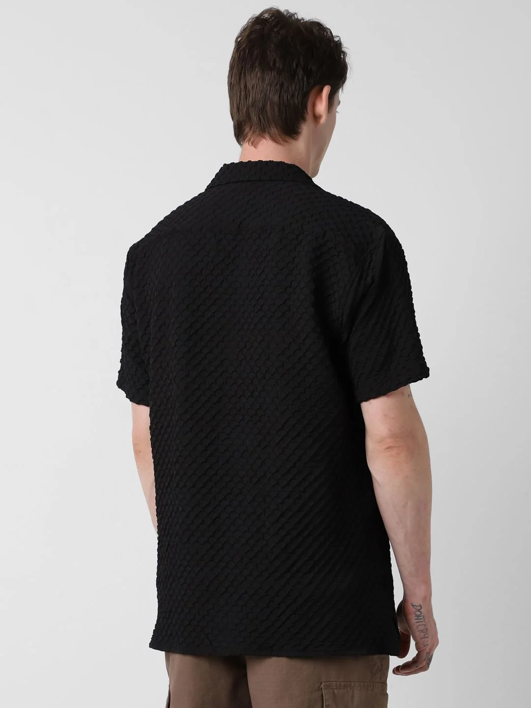 Jet Black Embossed Patterned Oversized Shirt - Image 6