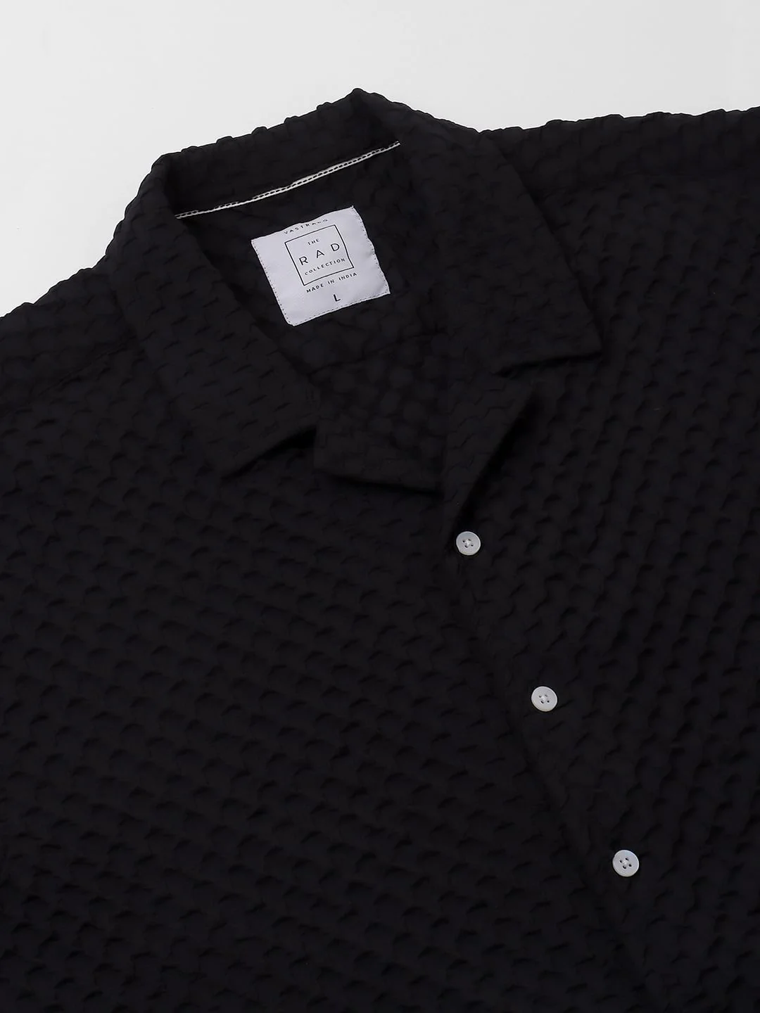 Jet Black Embossed Patterned Oversized Shirt - Image 8
