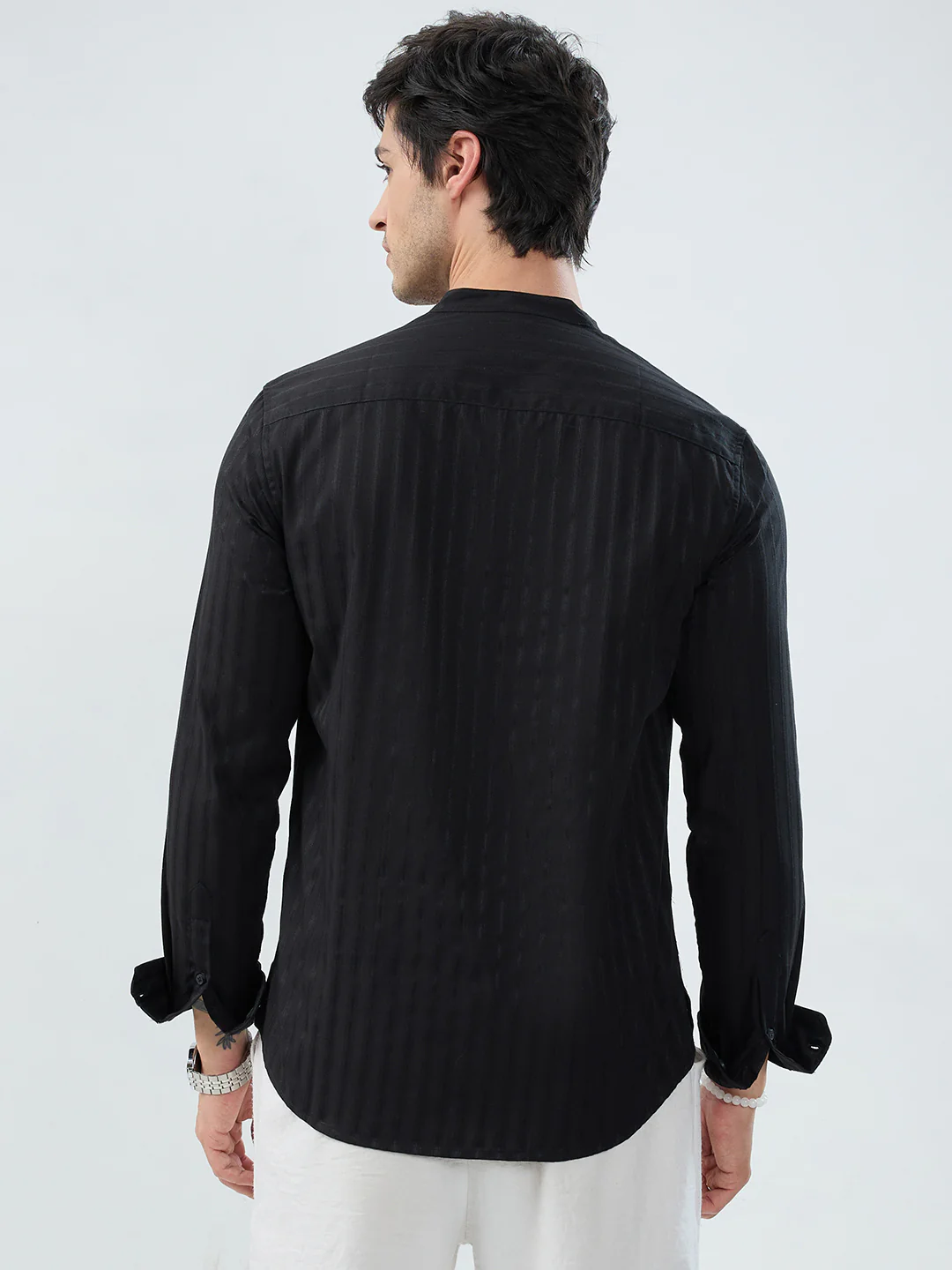 Jet Black Glossy Striped Kurta - Image 7
