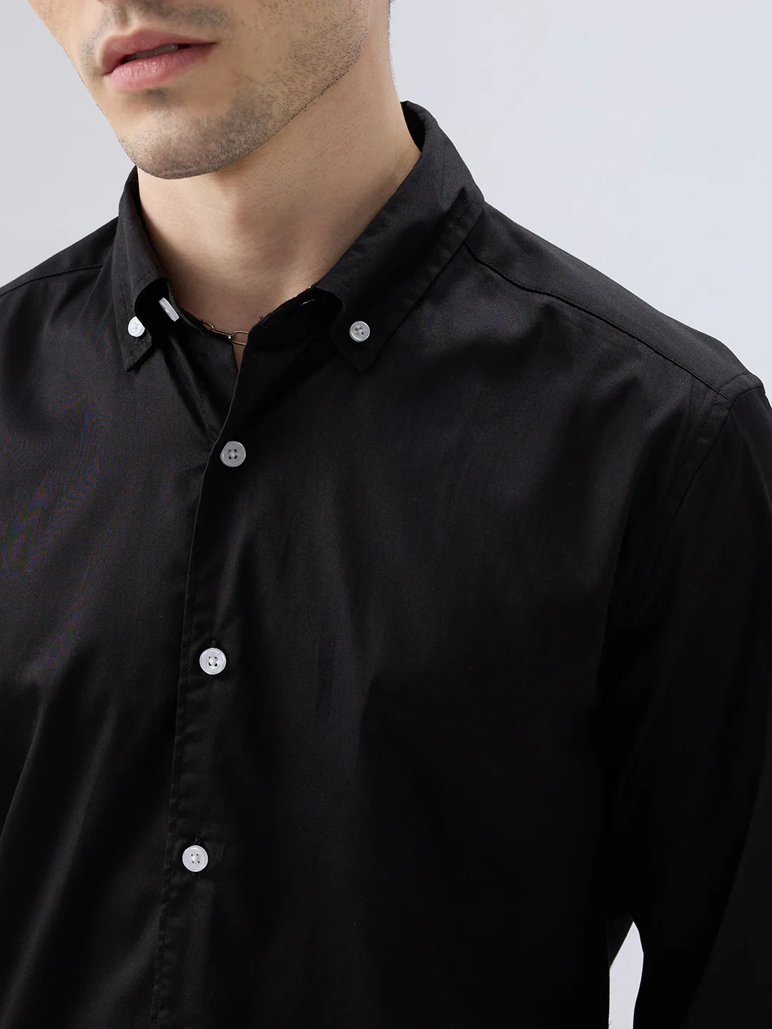 Jet Black Satin Button-Down Collar Luxe Shirt - Image 3