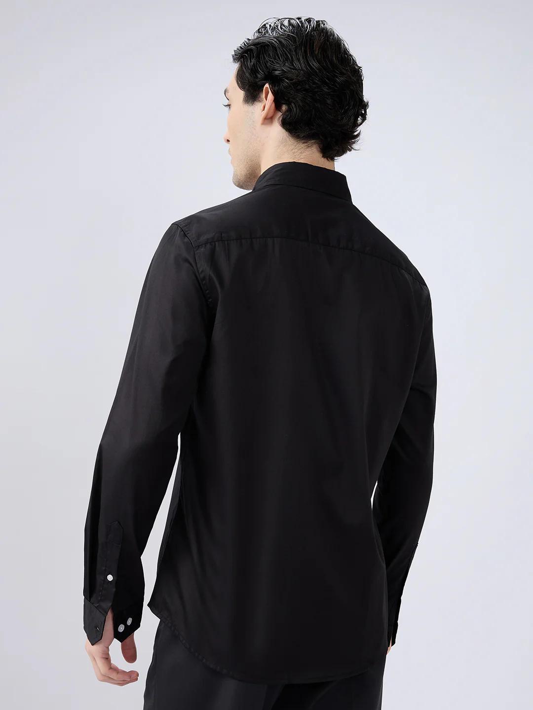 Jet Black Satin Button-Down Collar Luxe Shirt - Image 6