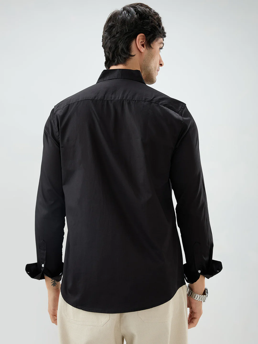 Jet Black Satin Button-Down Collar Luxe Shirt - Image 7