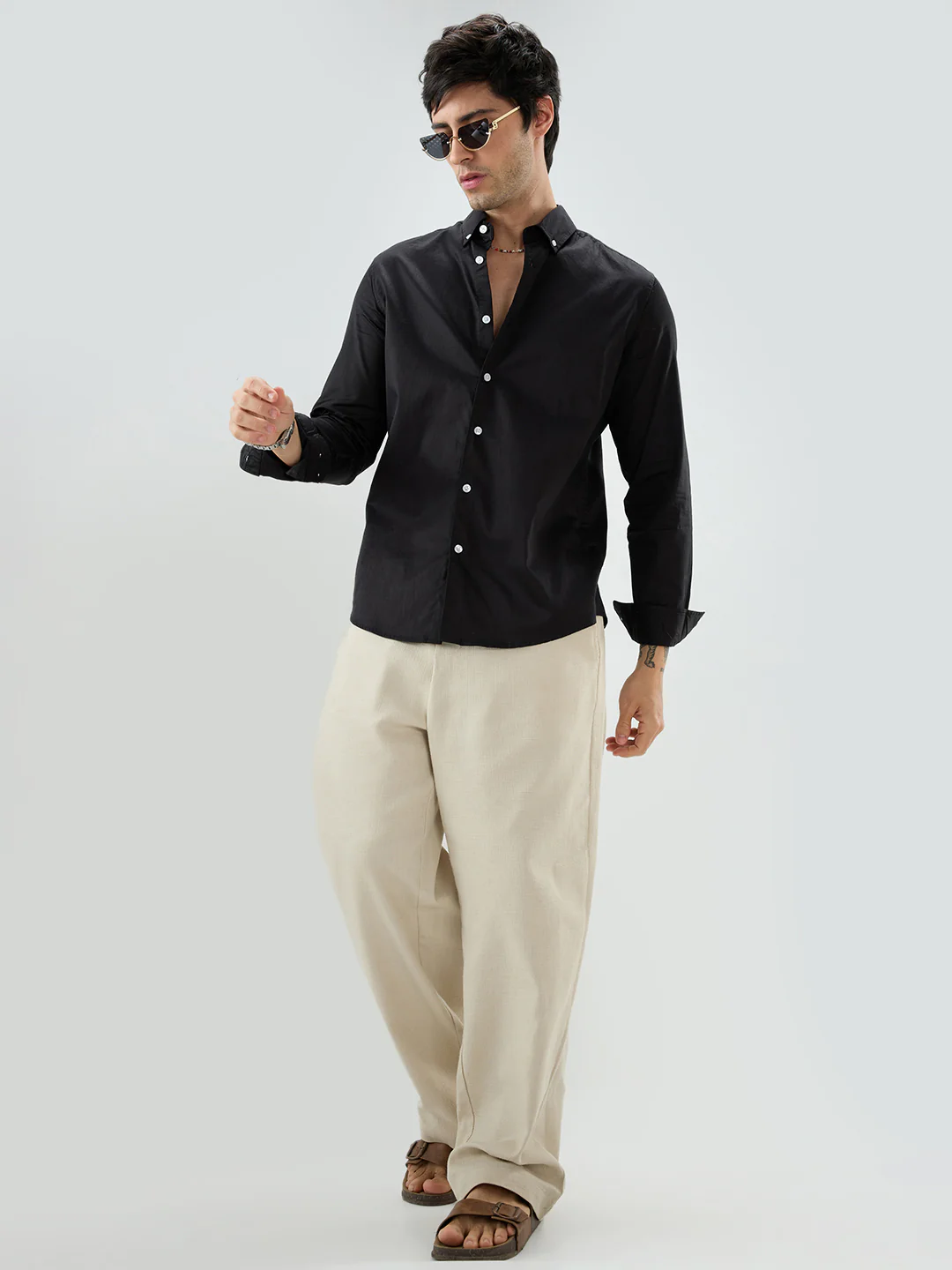 Jet Black Satin Button-Down Collar Luxe Shirt - Image 8