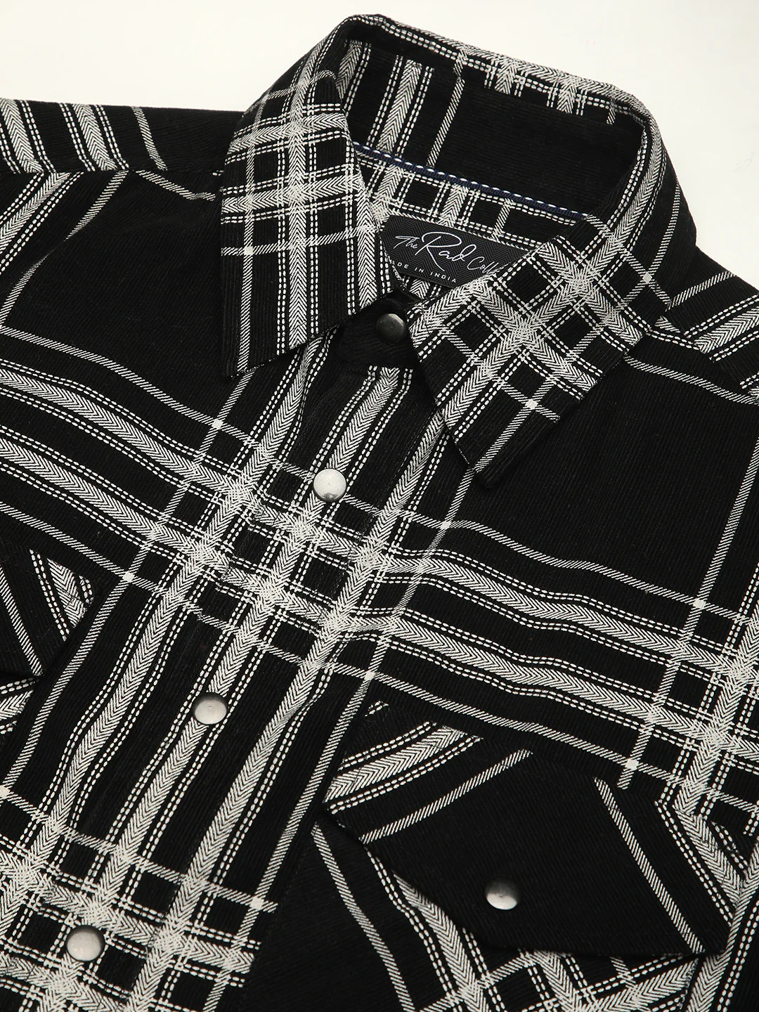 Jet Black & White Checkered Double Pocket Corduroy Overshirt - Image 3