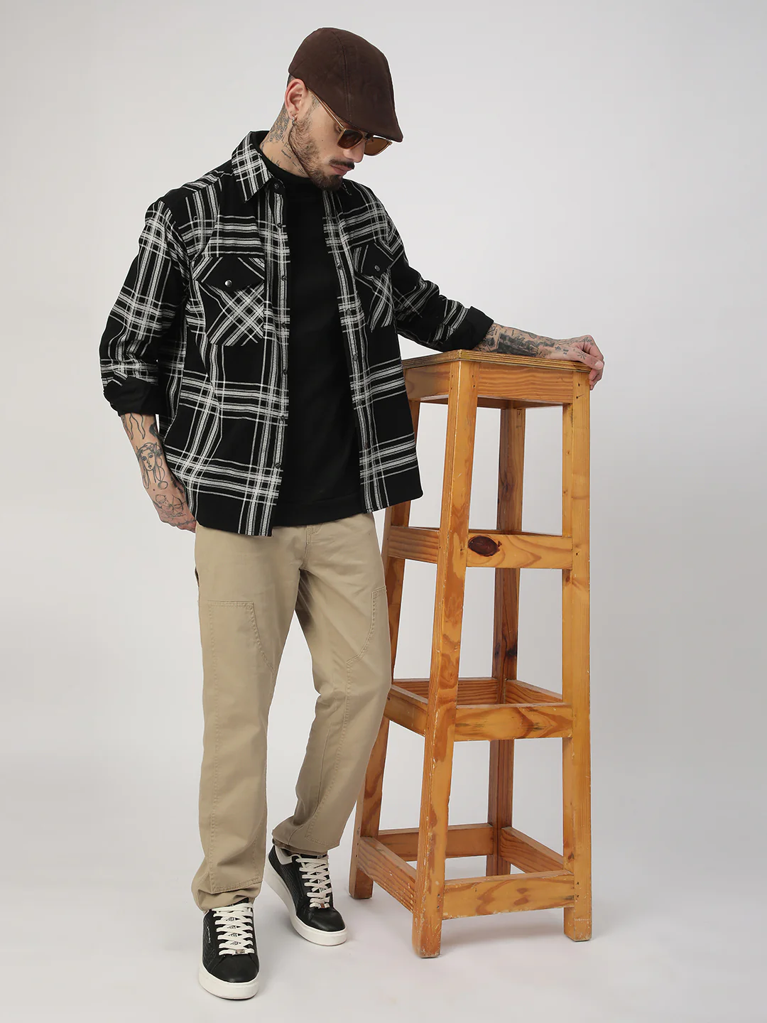 Jet Black & White Checkered Double Pocket Corduroy Overshirt - Image 7