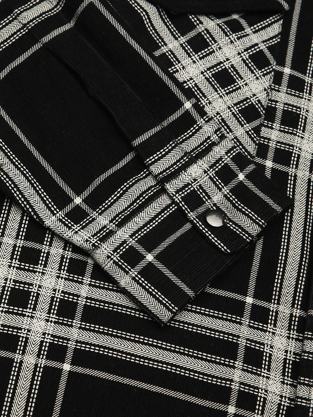 Jet Black & White Checkered Double Pocket Corduroy Overshirt - Image 8