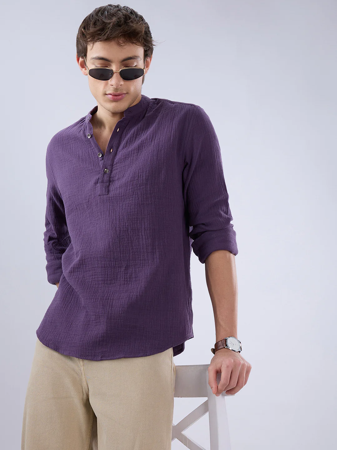 Kalamata Purple Double Cloth Kurta - Image 2