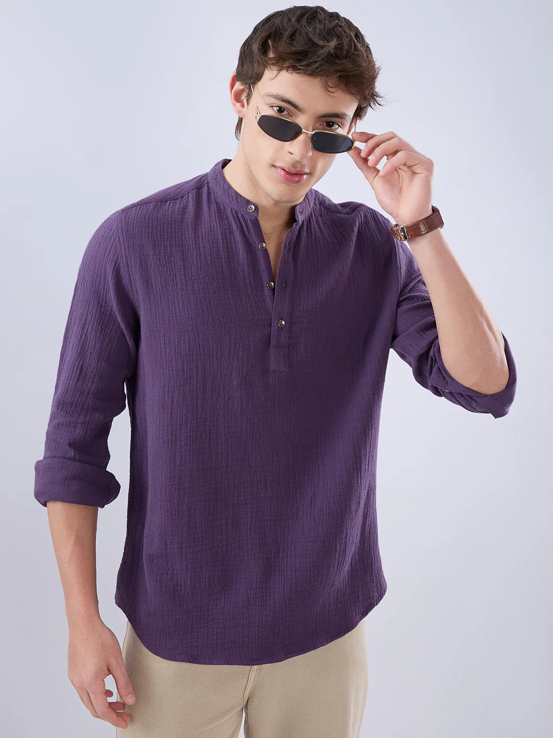 Kalamata Purple Double Cloth Kurta - Image 4