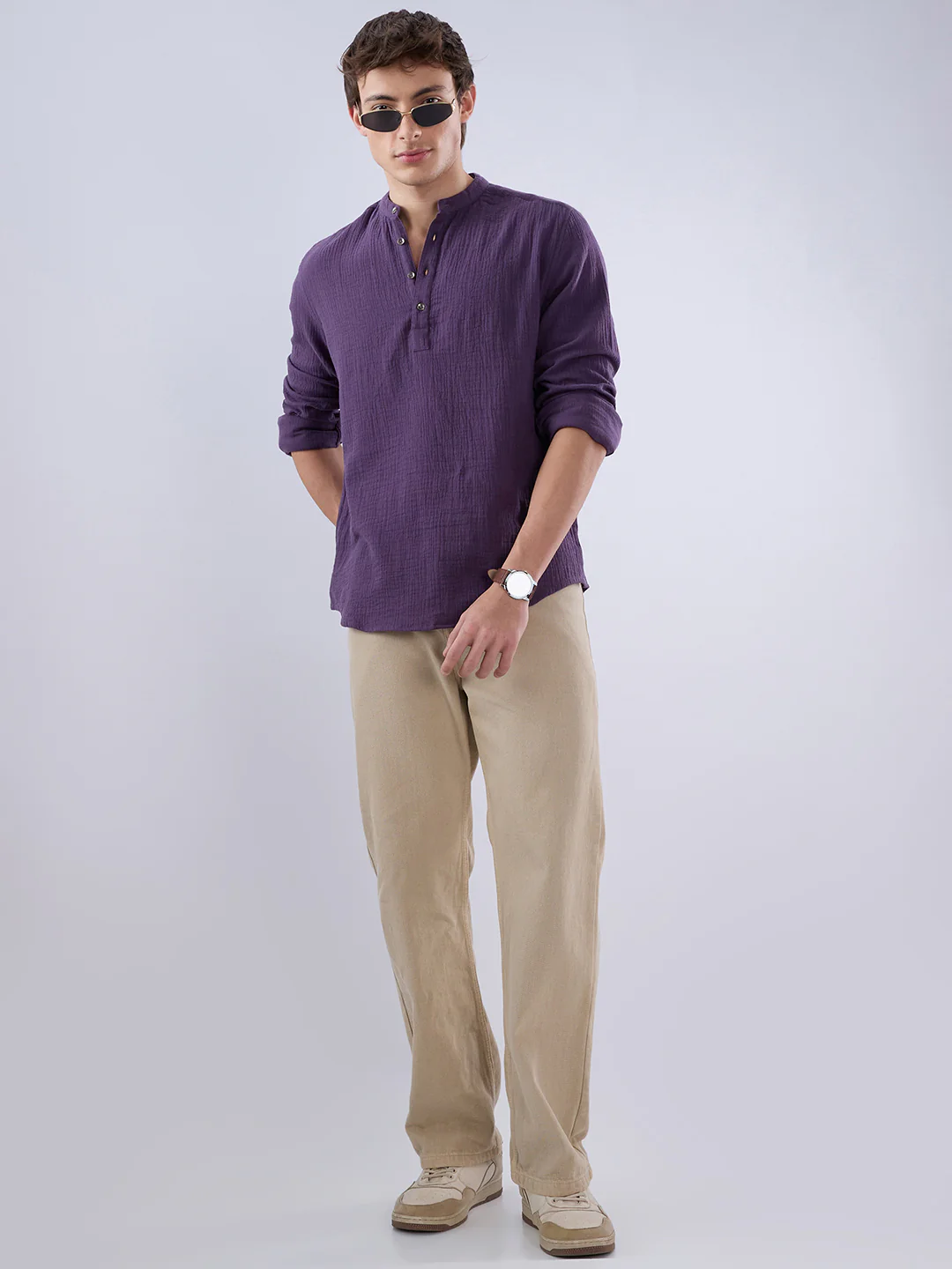 Kalamata Purple Double Cloth Kurta - Image 8