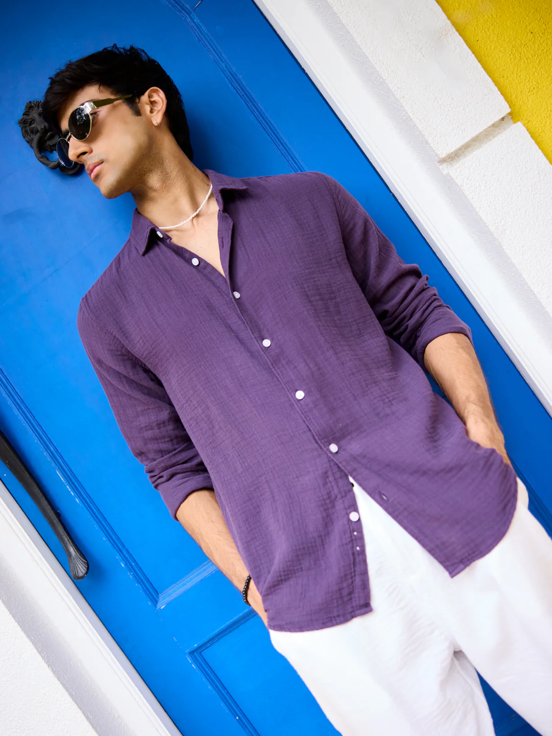Kalamata Purple Double Cloth Shirt - Image 4