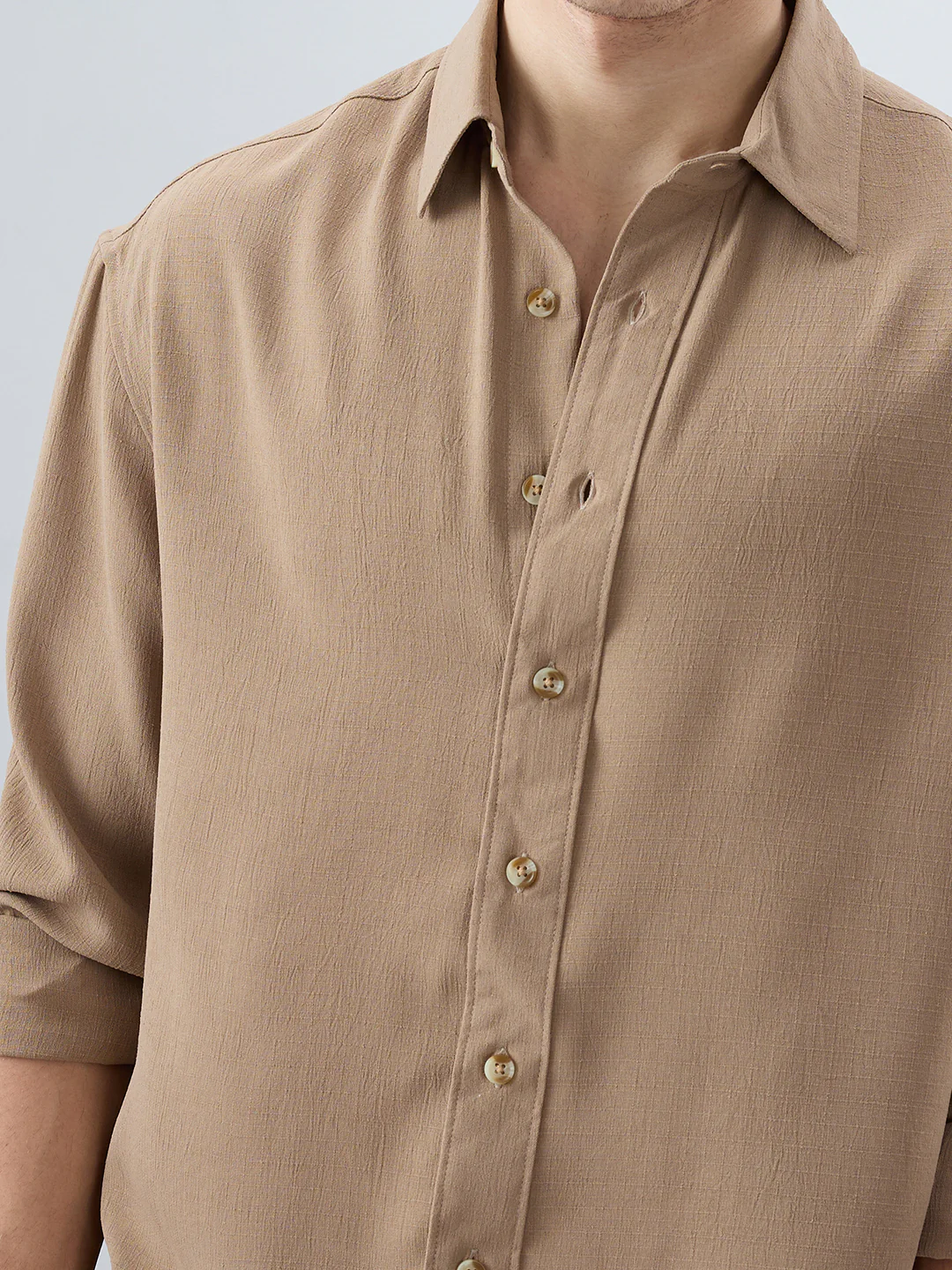 Khaki Olive Fine Grid Textured Boxy Fit Oversized Shirt - Image 3