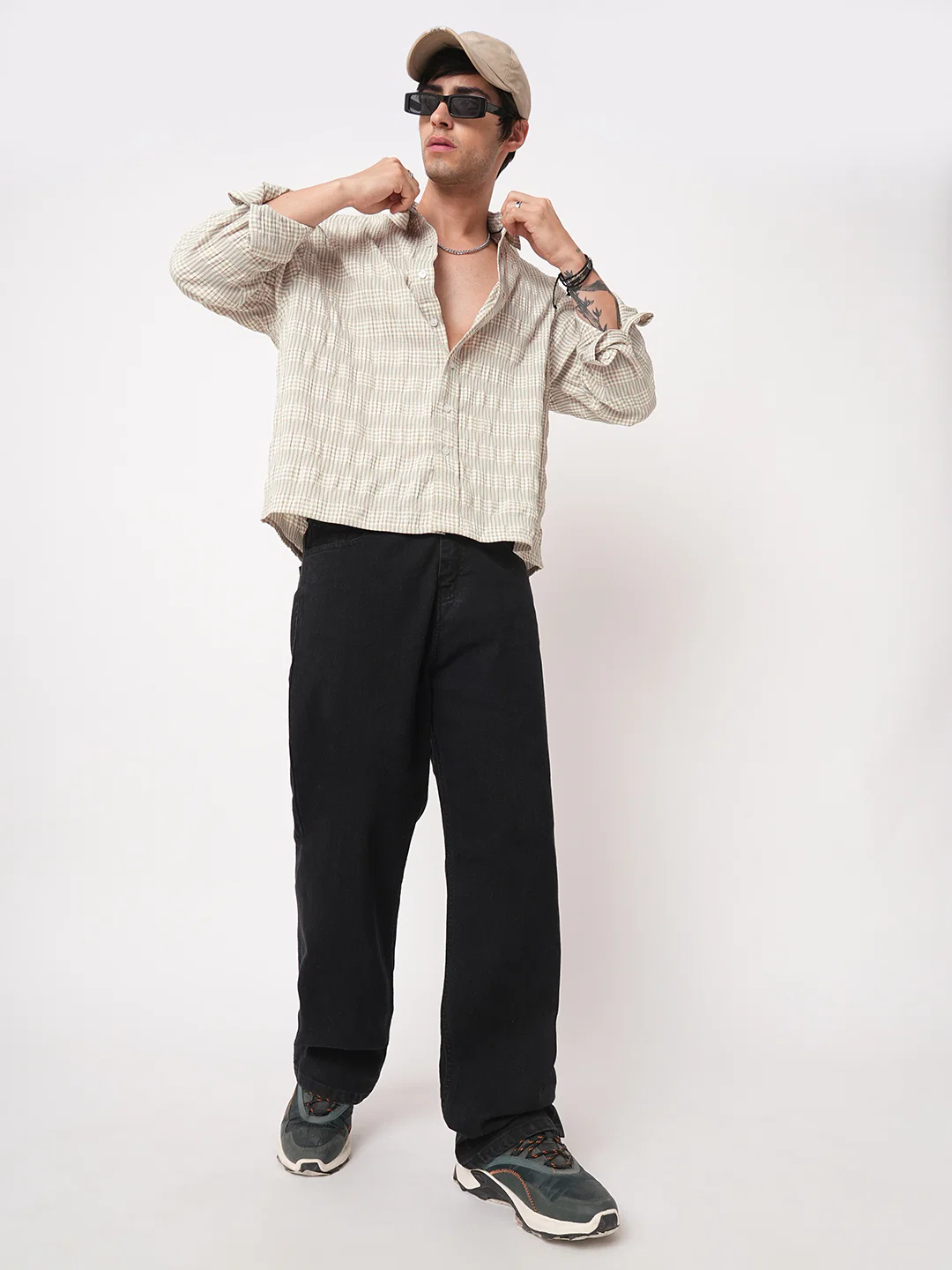 Laurel Green Seersucker Checks Boxy Fit Crop Shirt - Image 7