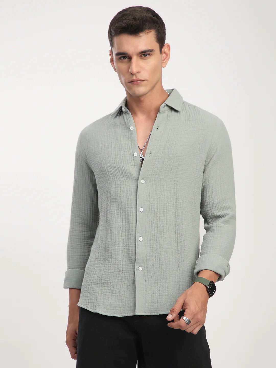 Laurel Green Zephyr Double Cloth Crinkled Shirt - Image 5