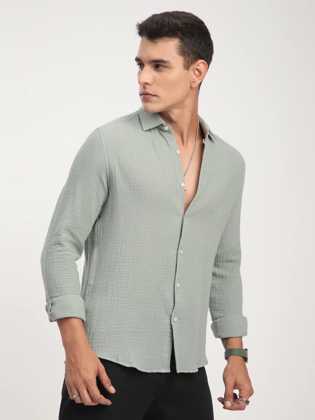 Laurel Green Zephyr Double Cloth Crinkled Shirt - Image 6