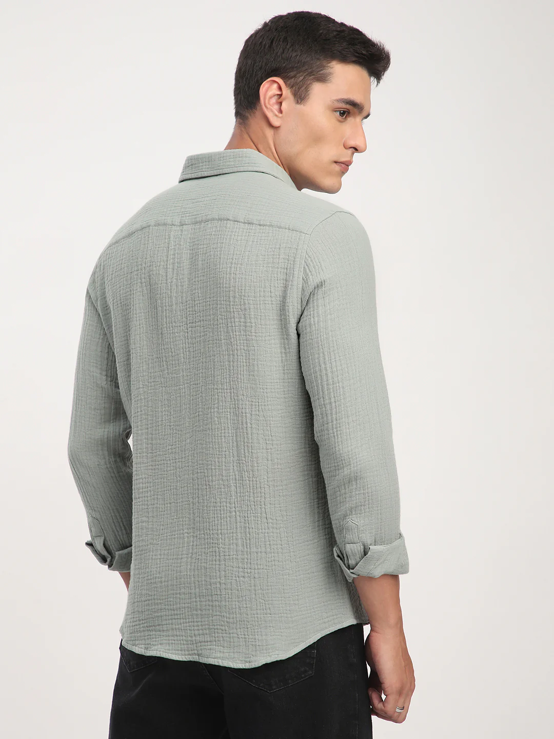 Laurel Green Zephyr Double Cloth Crinkled Shirt - Image 7