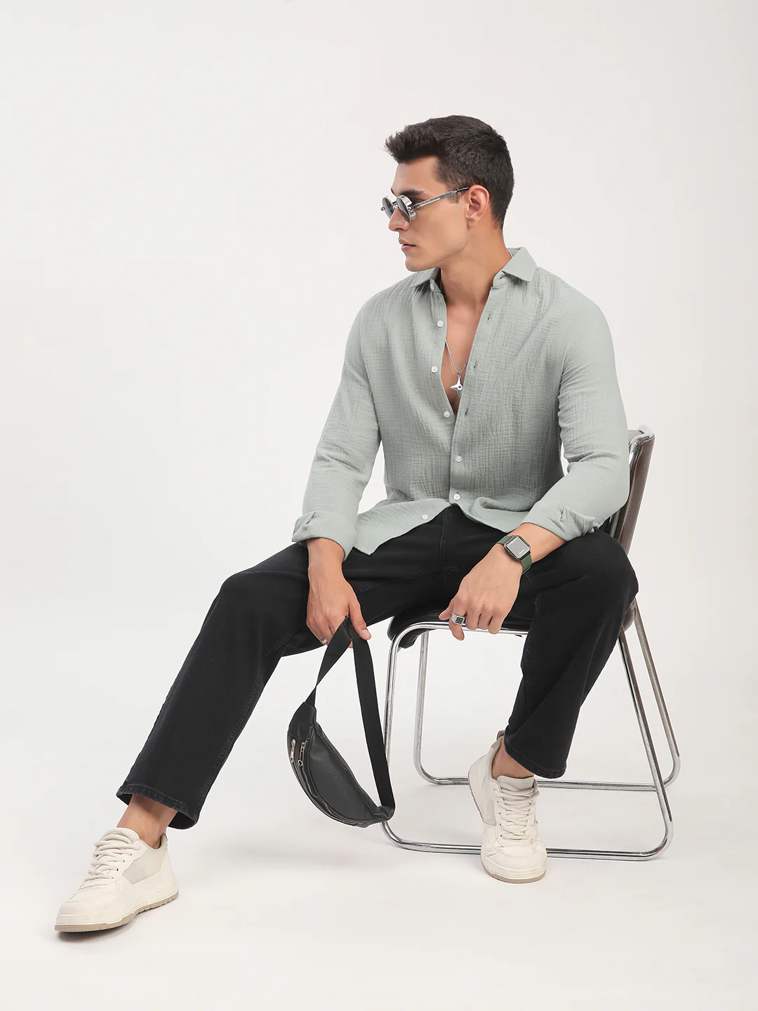 Laurel Green Zephyr Double Cloth Crinkled Shirt - Image 8