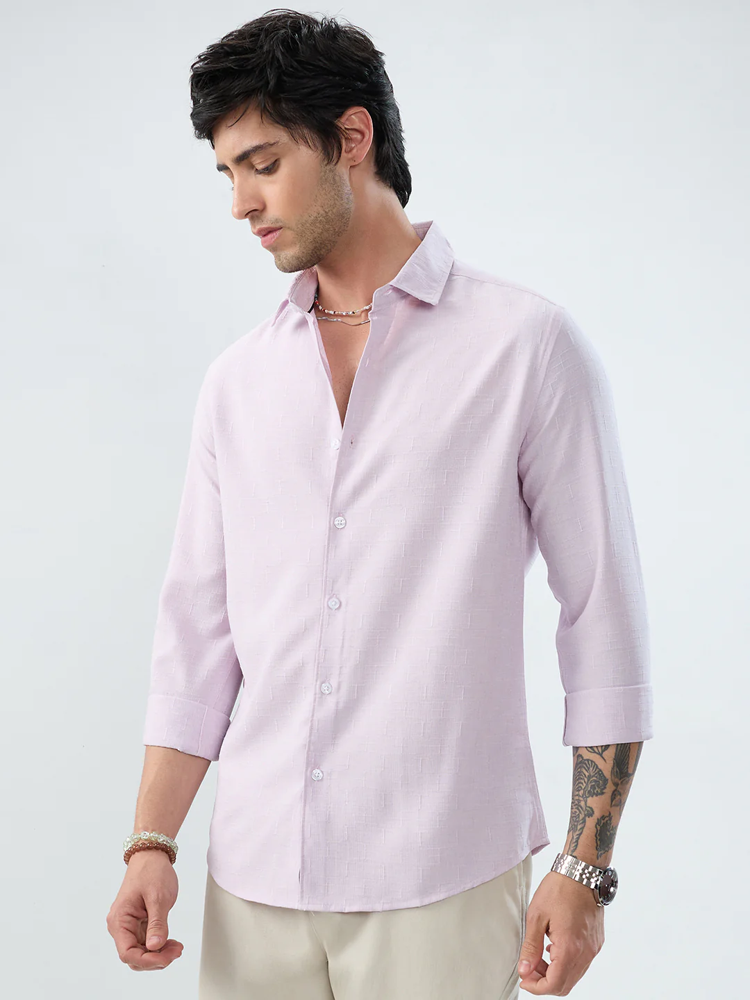 Lavender Intricate Textured Weave Everyday Shirt - Image 5