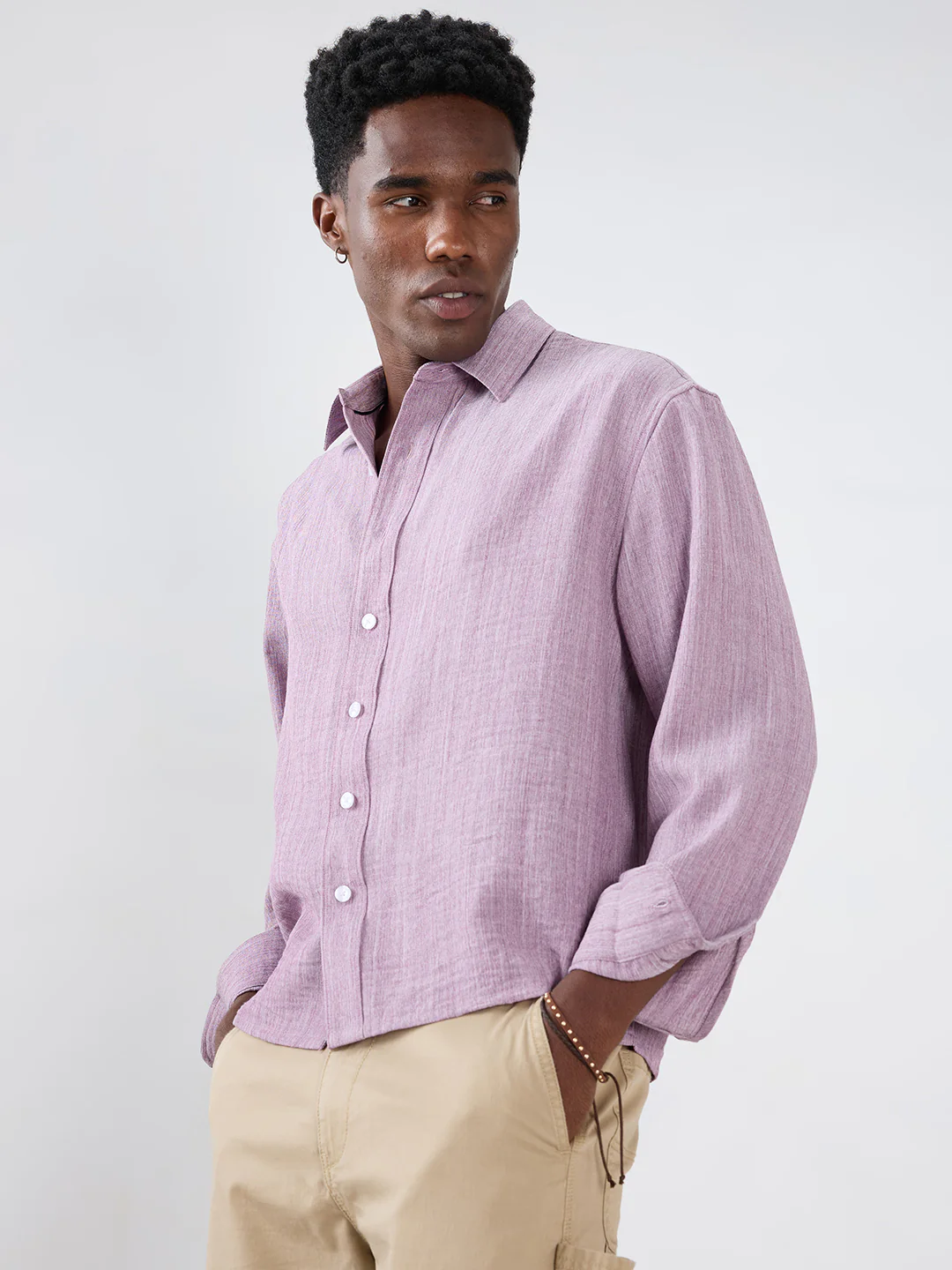 Lavender Textured Boxy Fit Crop Shirt - Image 6