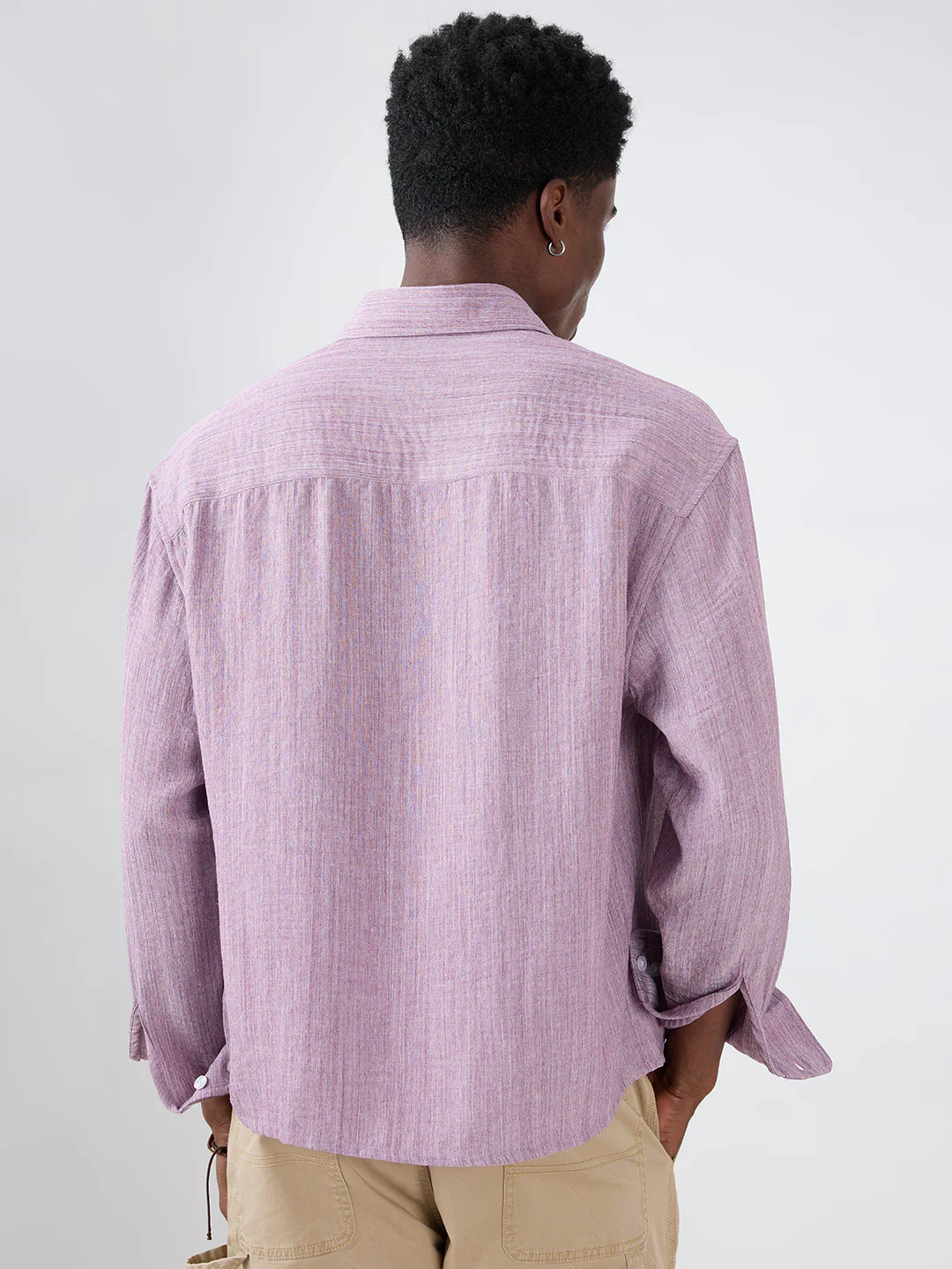 Lavender Textured Boxy Fit Crop Shirt - Image 7