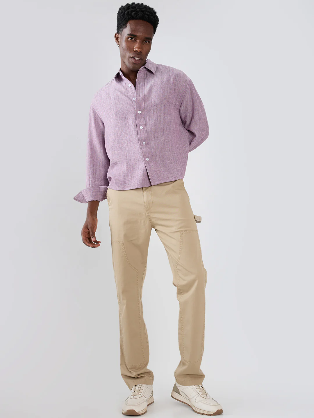 Lavender Textured Boxy Fit Crop Shirt - Image 8