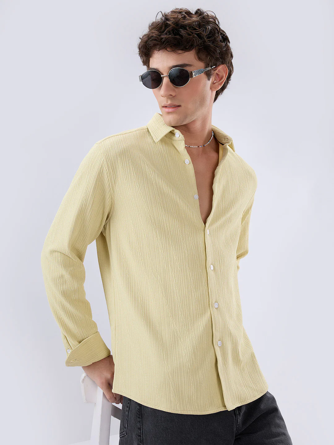 Lemon Yellow Matrix Weave Knitted Shirt - Image 2