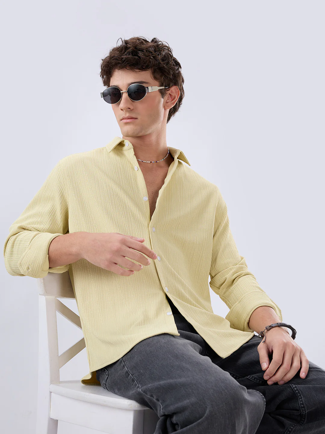 Lemon Yellow Matrix Weave Knitted Shirt - Image 4