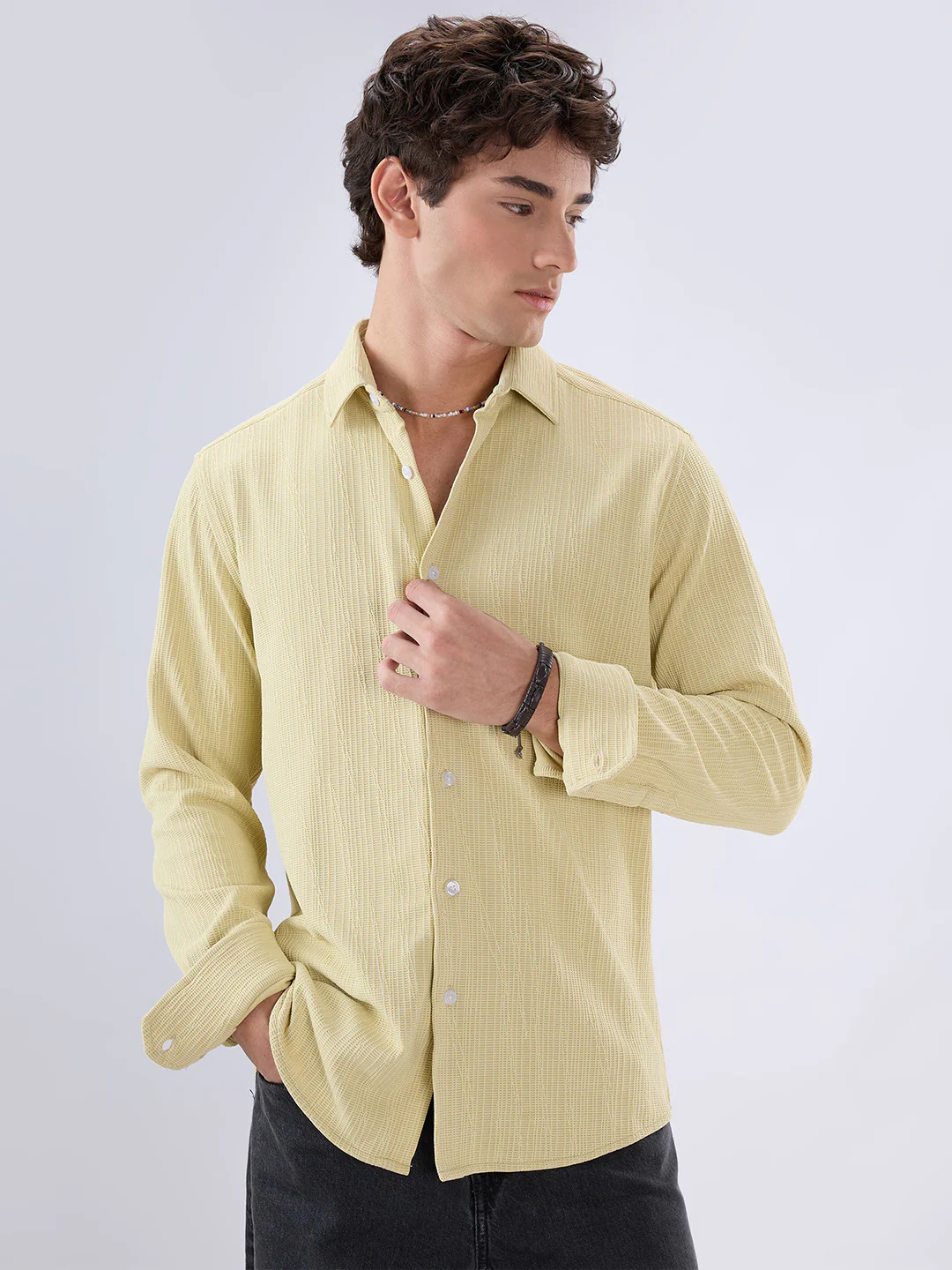 Lemon Yellow Matrix Weave Knitted Shirt - Image 5