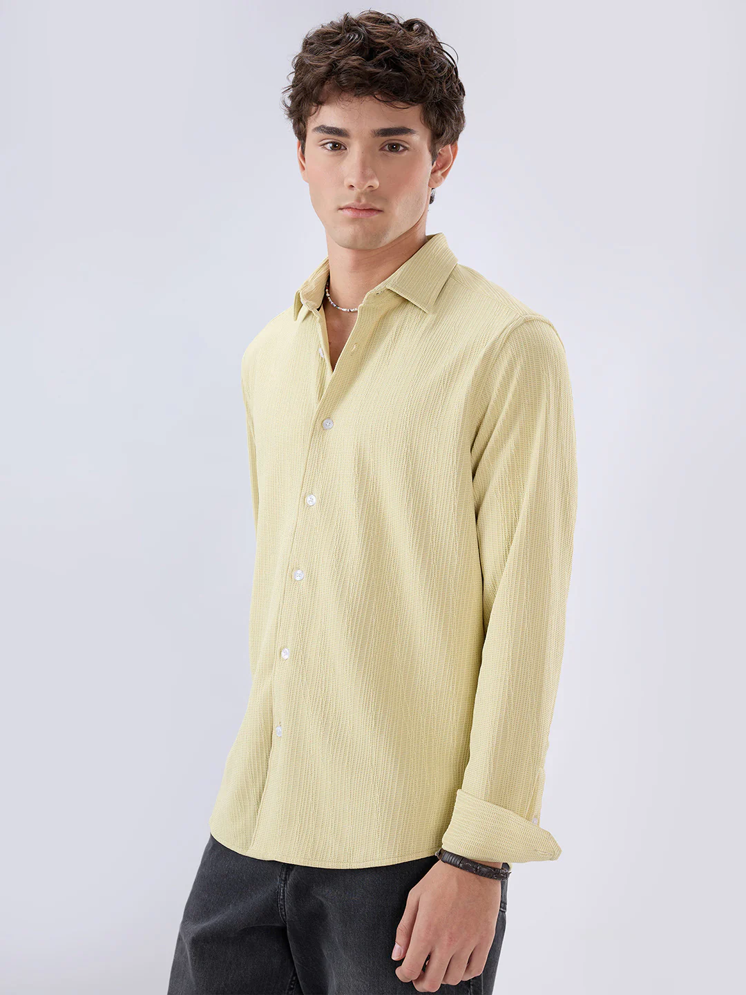 Lemon Yellow Matrix Weave Knitted Shirt - Image 7