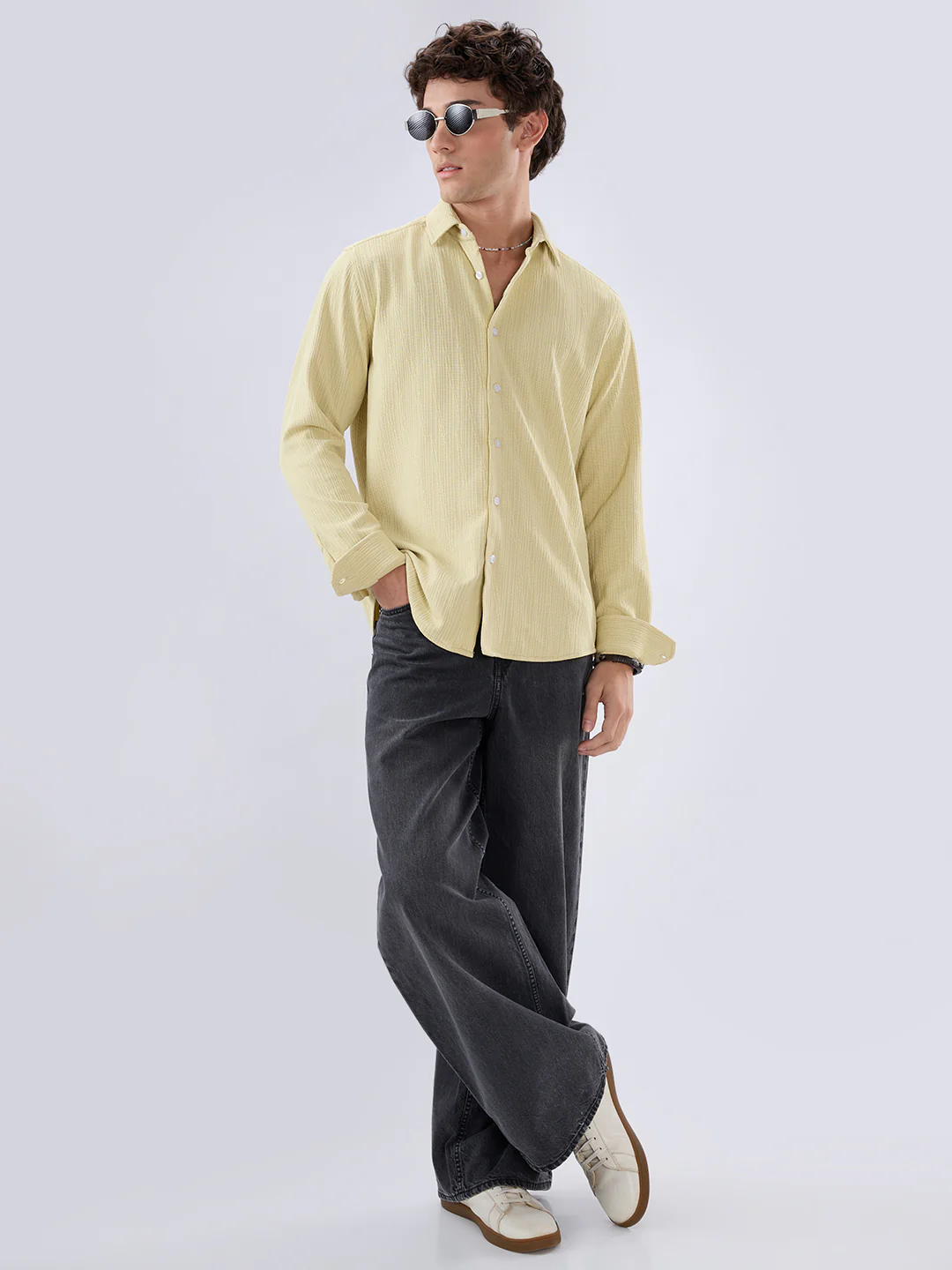 Lemon Yellow Matrix Weave Knitted Shirt - Image 9