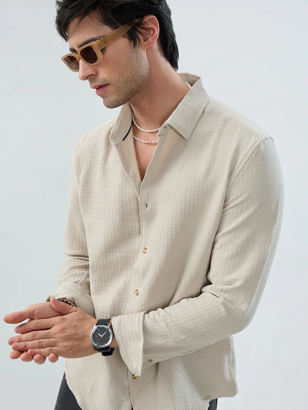 Light Beige Wavy Weave Shirt - Image 2
