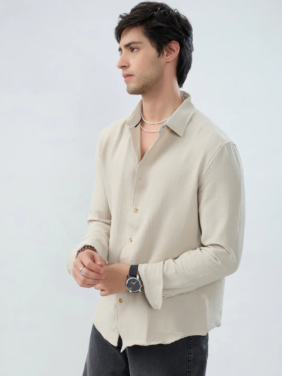 Light Beige Wavy Weave Shirt - Image 5