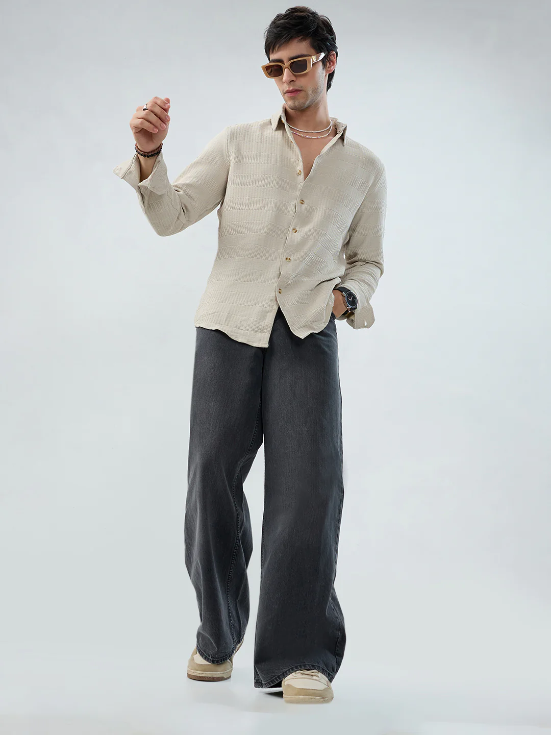 Light Beige Wavy Weave Shirt - Image 7
