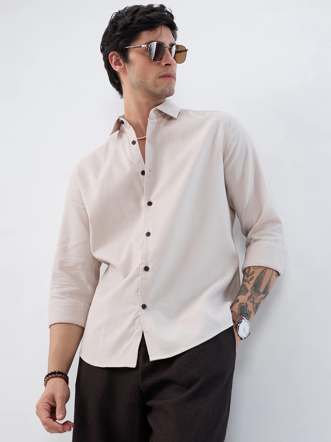 Light Bisque Beige Subtle Emboss Essential Shirt - Image 2