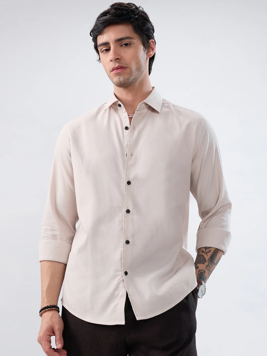 Light Bisque Beige Subtle Emboss Essential Shirt - Image 4