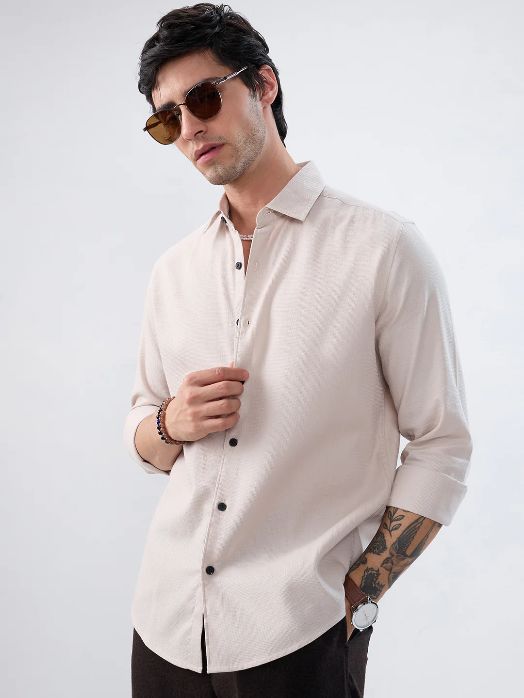 Light Bisque Beige Subtle Emboss Essential Shirt - Image 5