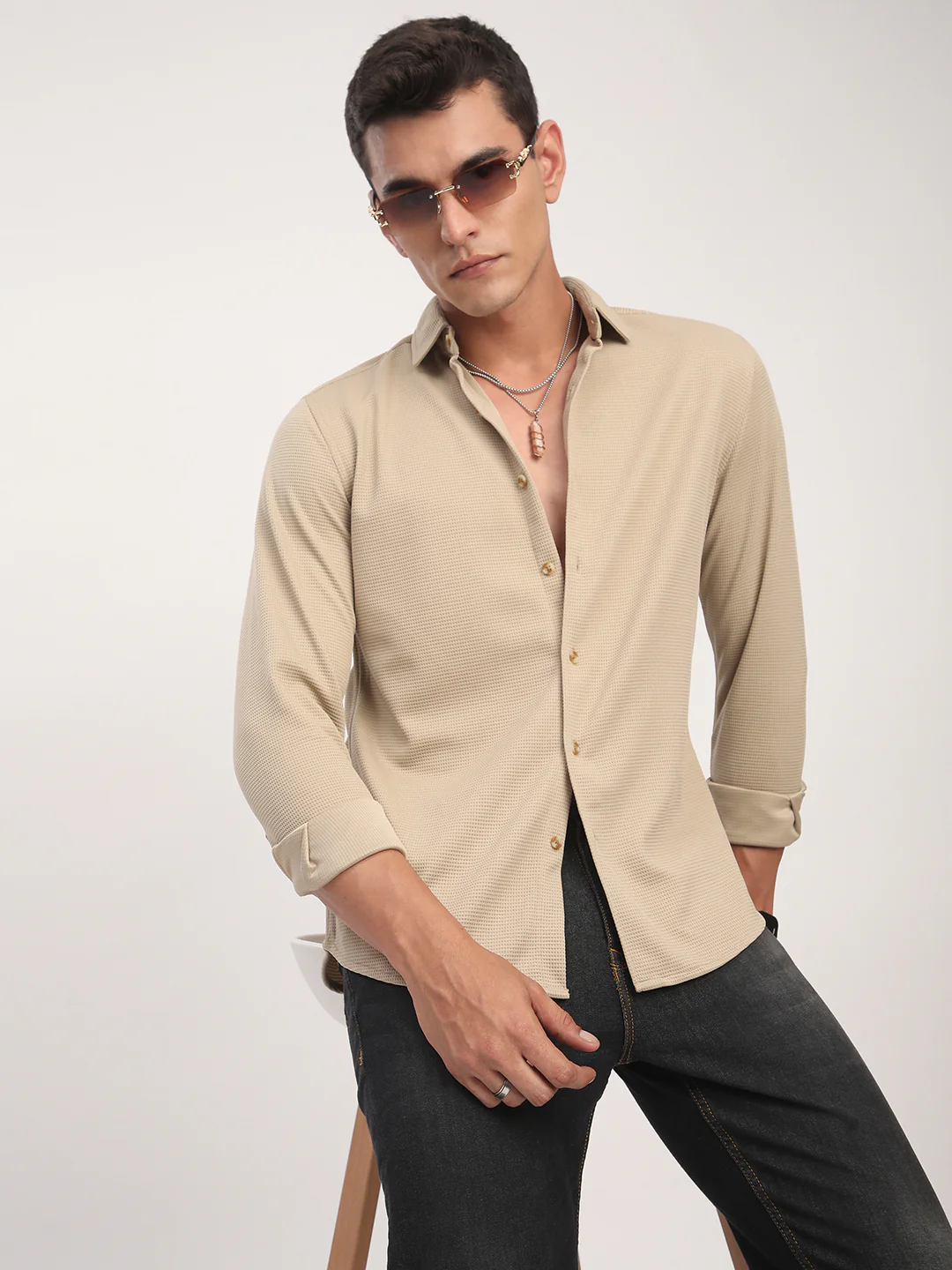 Light French Beige Waffle Shirt - Image 2