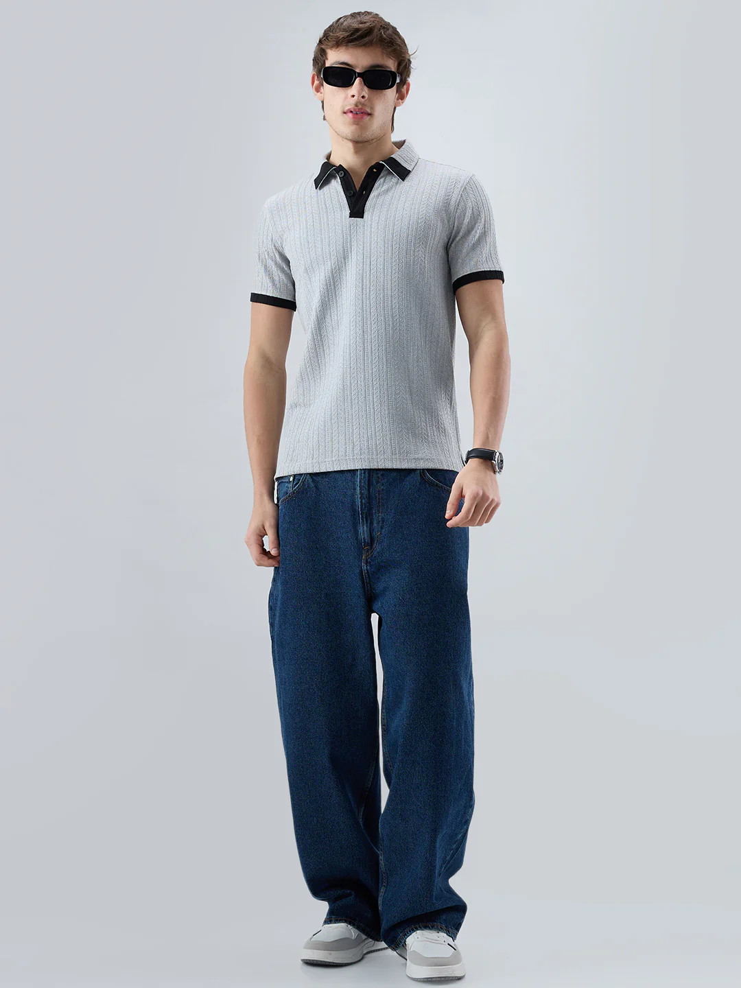 Light Grey Contrast Polo Neck T-shirt - Image 8