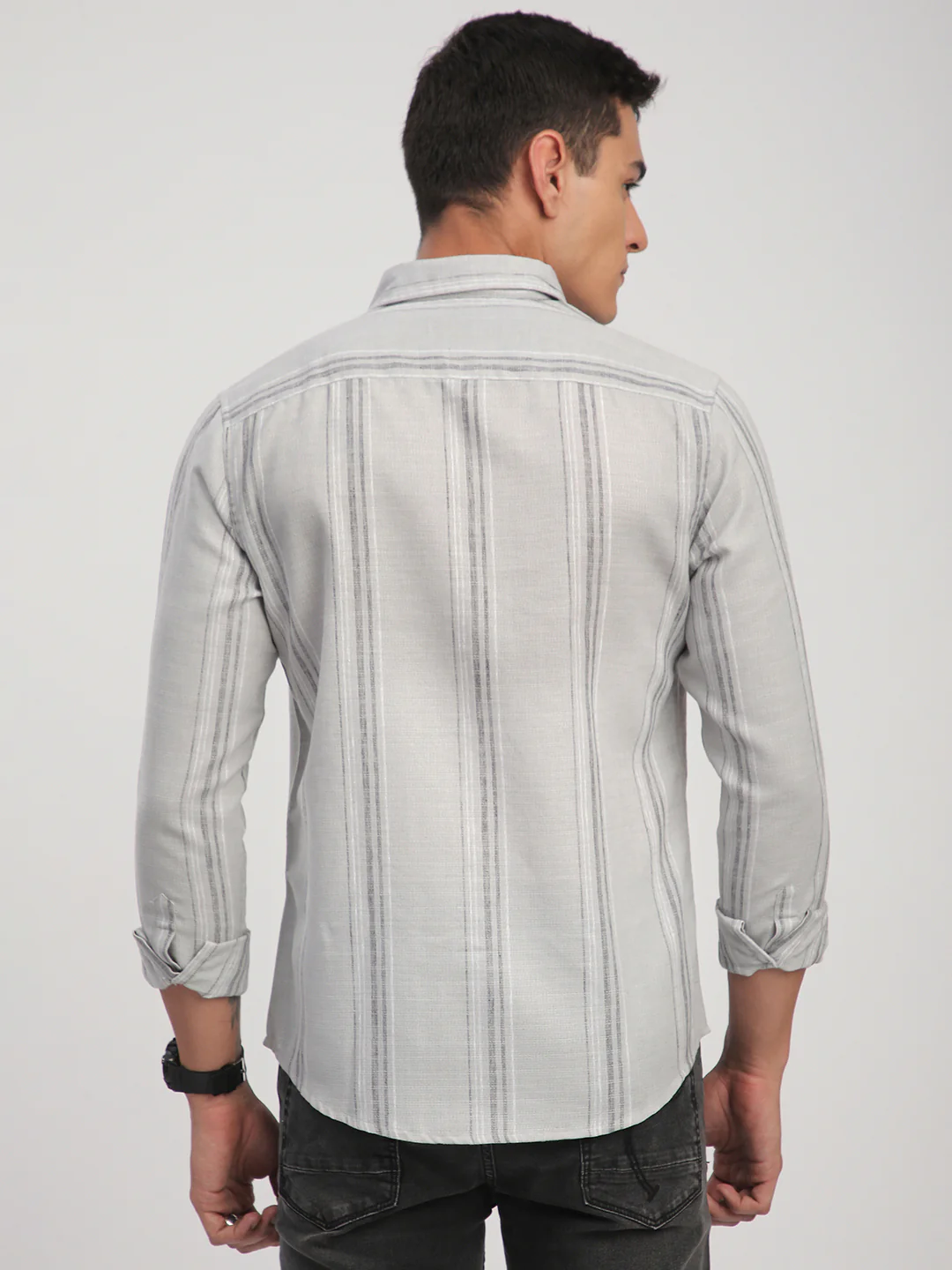 Light Grey Marine Mist Striped Linen Blend Shirt - Image 6