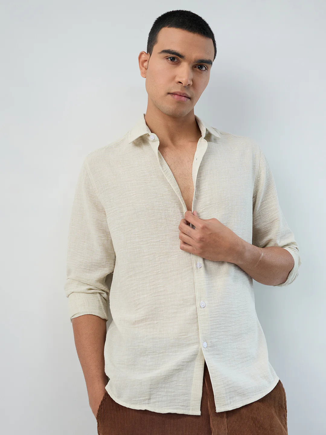 Light Pista Green Crinkled Textured Shirt - Image 2