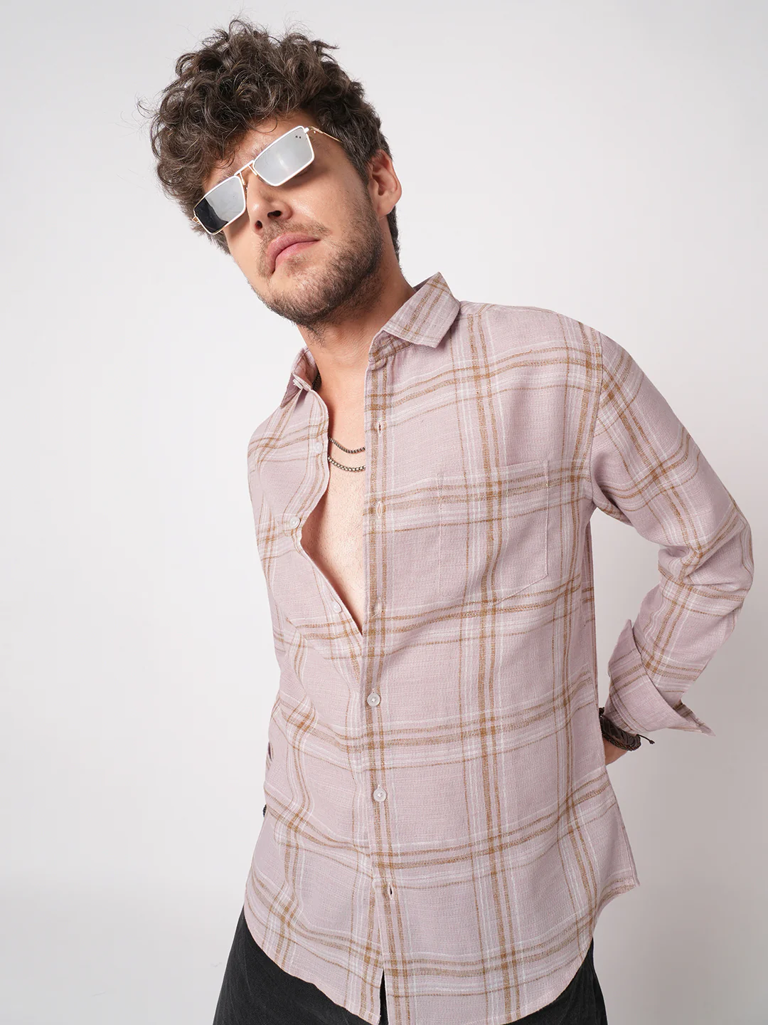 Lilac Luster Plaid Checks Linen Blend Shirt - Image 2