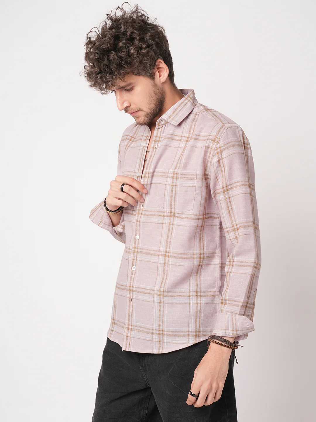 Lilac Luster Plaid Checks Linen Blend Shirt - Image 6