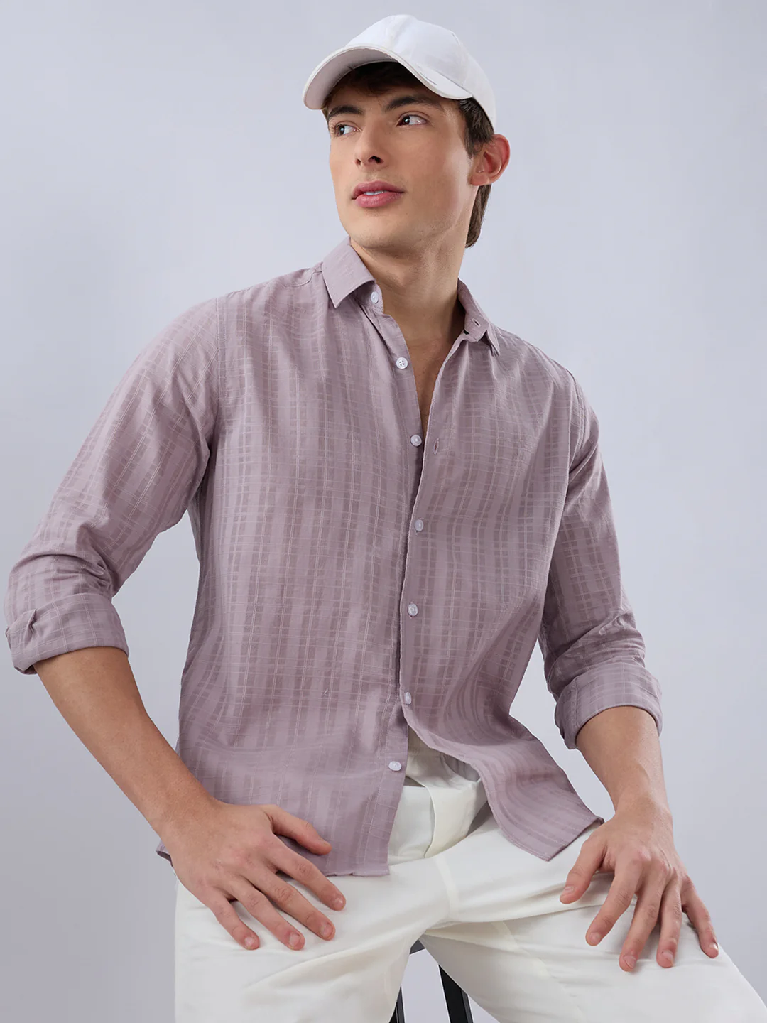 Lilac Luster Textured Sheer Checks Shirt
