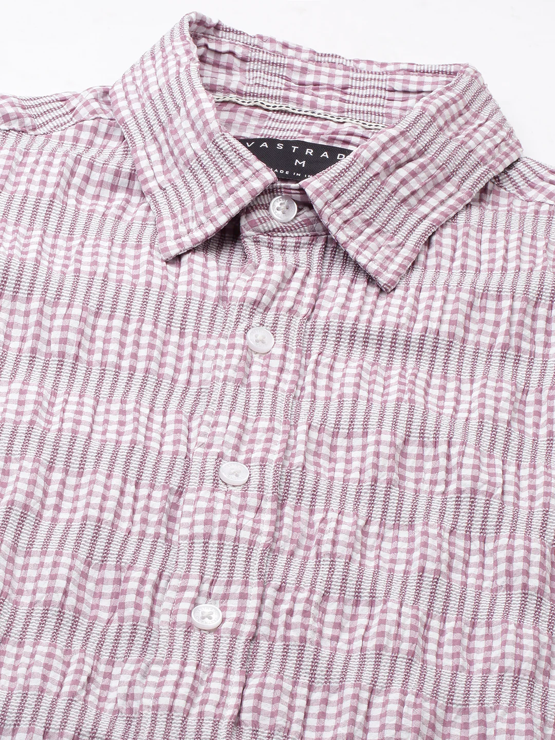 Lilac Seersucker Checks Boxy Fit Crop Shirt - Image 3