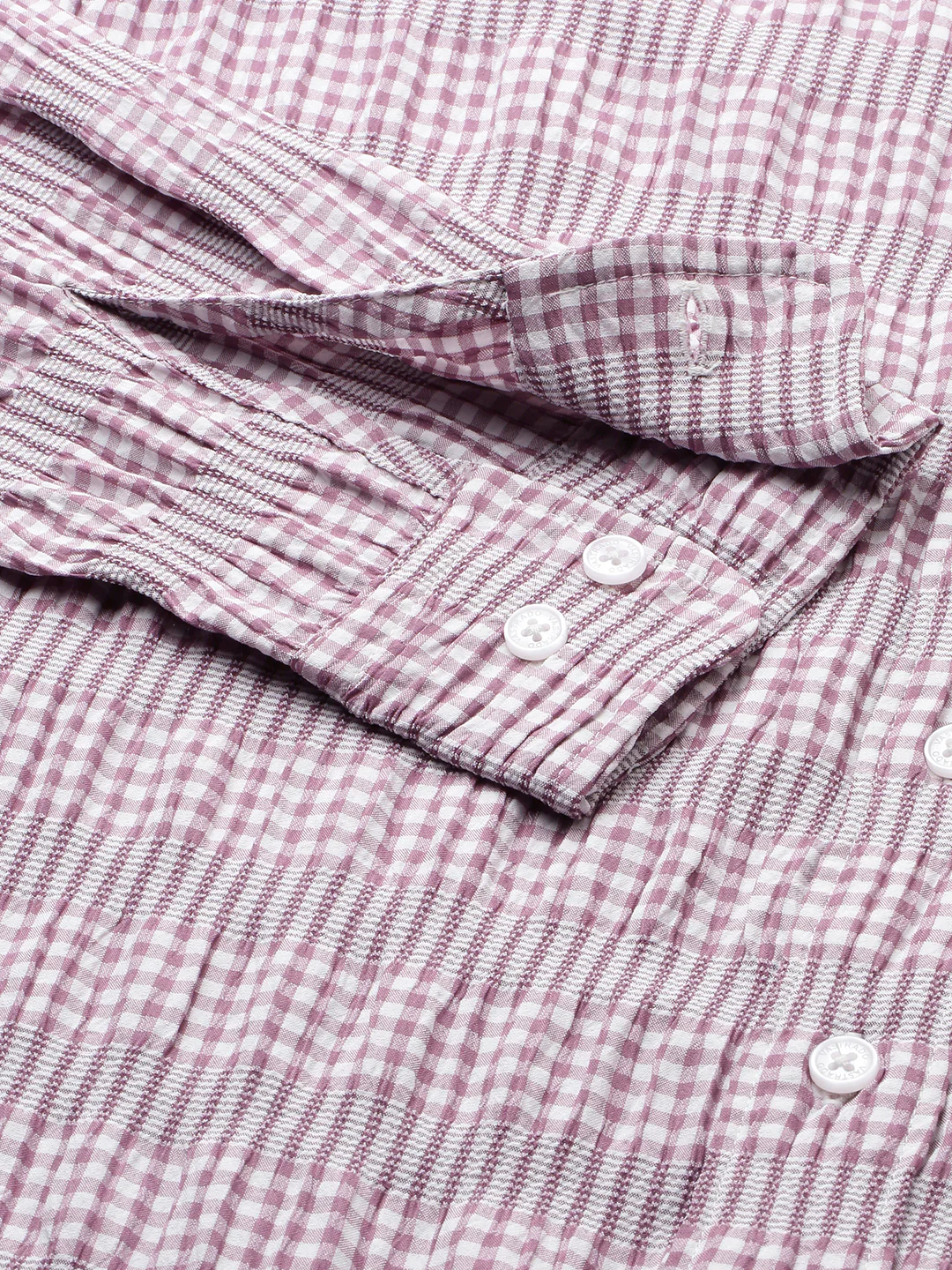 Lilac Seersucker Checks Boxy Fit Crop Shirt - Image 8